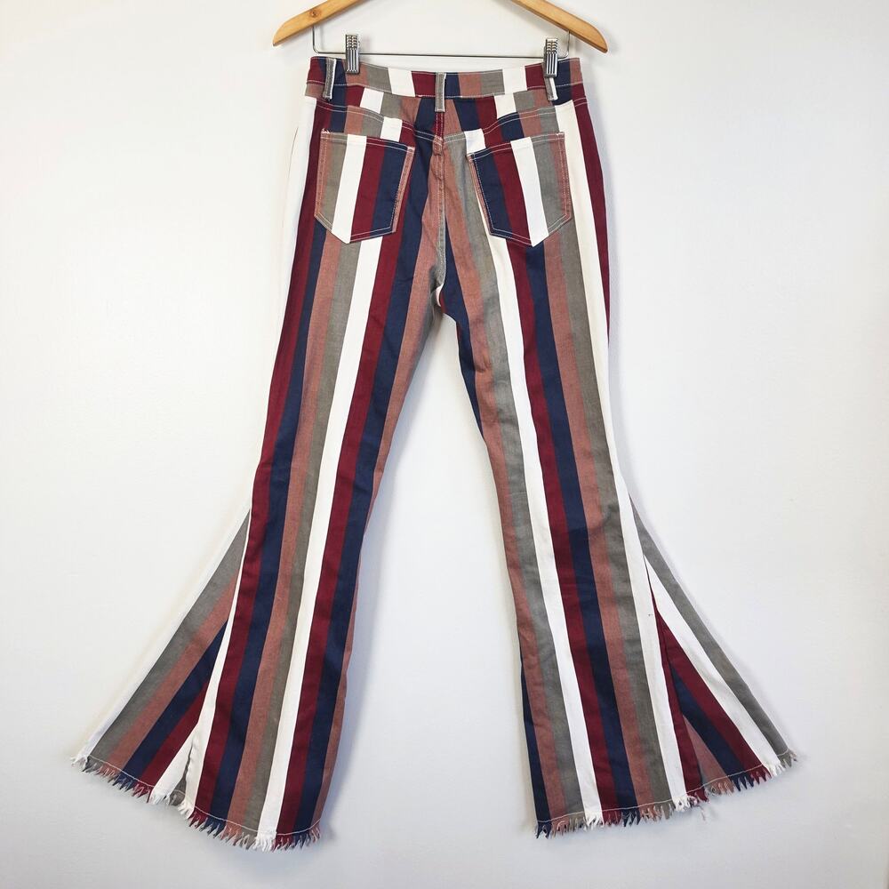 Saints & Hearts Striped High Rise Extreme Flare Bell Bottom Jeans Large L - Picture 3 of 9